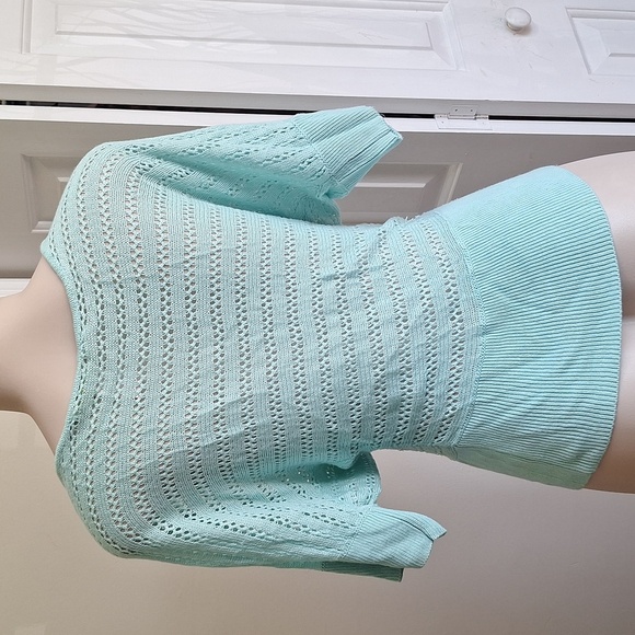 Turquoise Glitter Knit Top Boat Neckline Size S - Picture 3 of 9